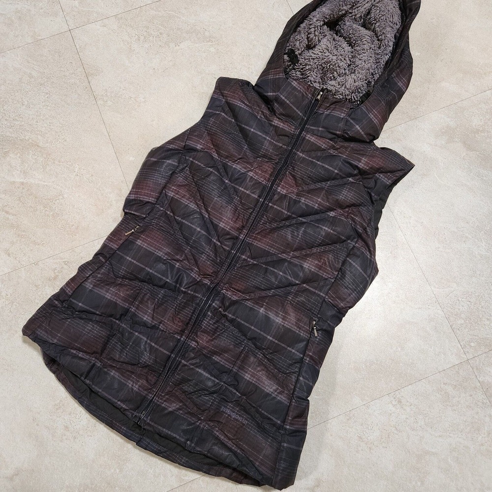 Patagonia Womens XS X-Small Down With It Vest Goose Hooded Plaid Jacket W Hood